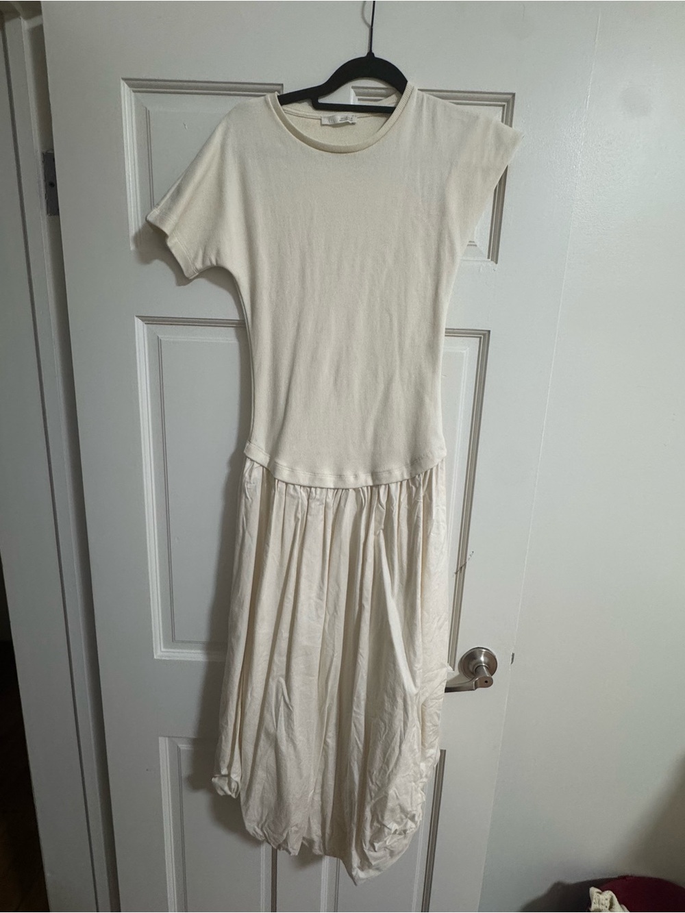 Zara Cream Short-Sleeve Midi Dress